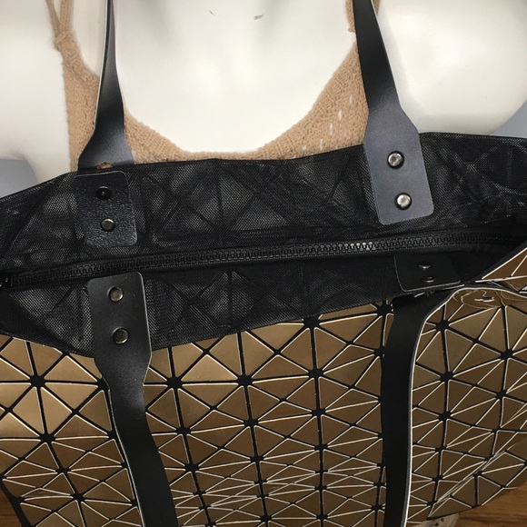 Goldtone & Black Geometric Design Tote - Picture 3 of 5